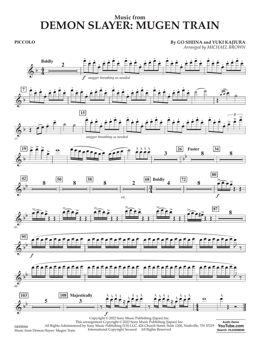 Music from Demon Slayer: Mugen Train (arr. Michael Brown) - Piccolo Concert Band scores gallery preview page 1