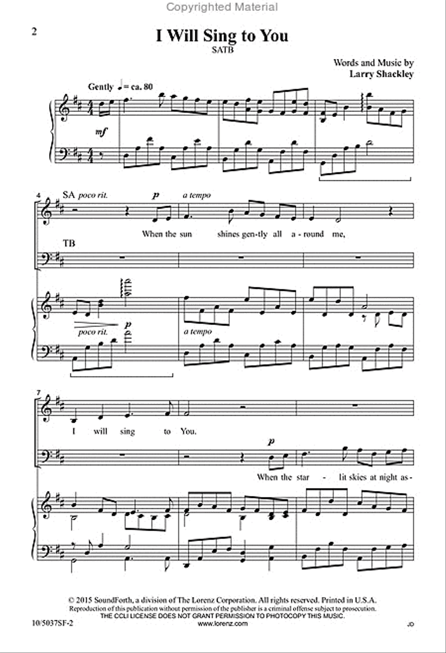 I Will Sing to You 4-Part scores gallery preview page 2