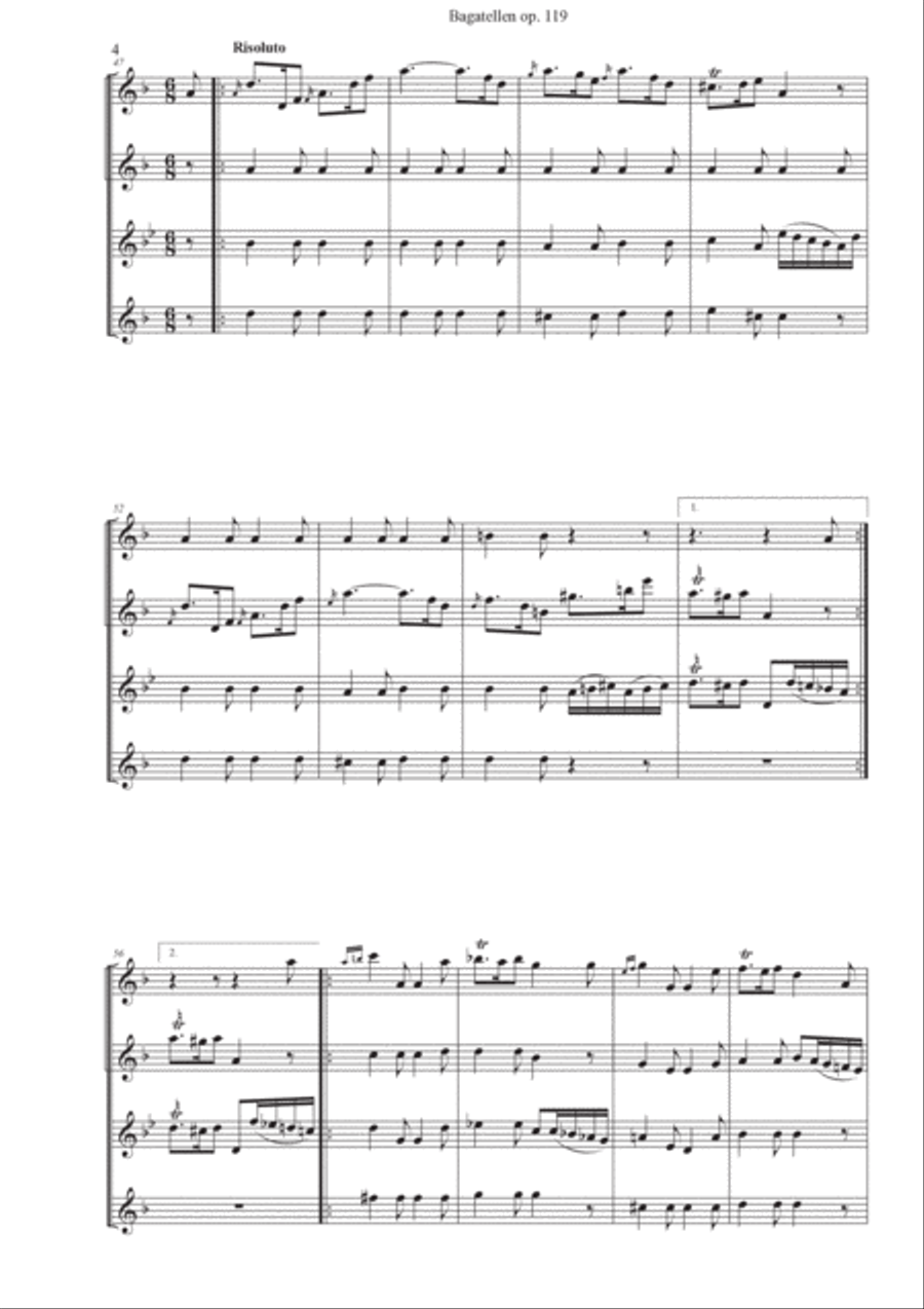 Beethoven Bagatellen op. 119 no 9,11,5,8 Woodwind Ensemble scores gallery preview page 4