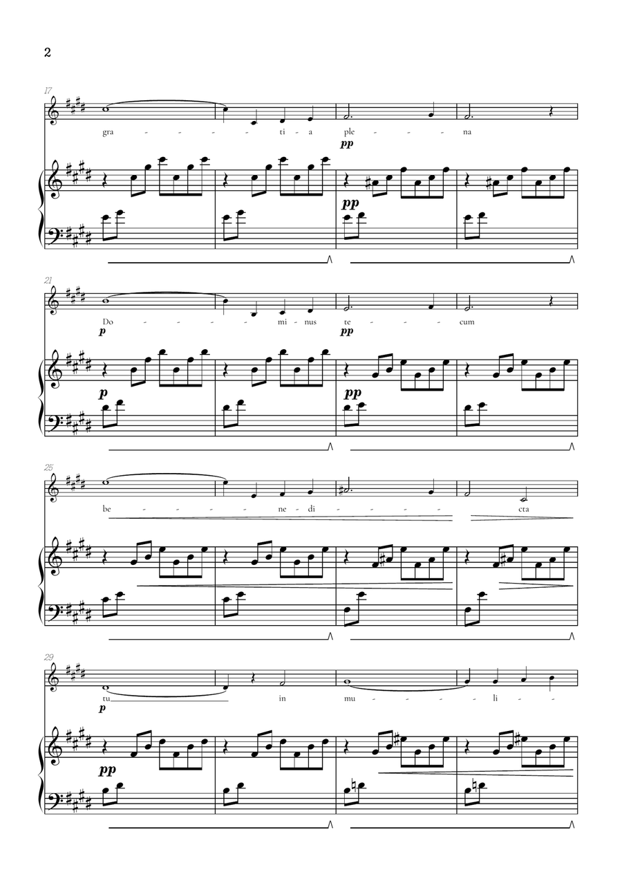 Bach / Gounod Ave Maria in E major • soprano sheet music with piano accompaniment Soprano Voice scores gallery preview page 2