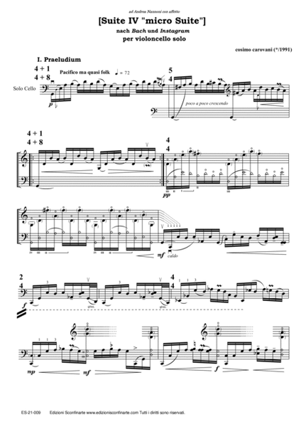 Cosimo Carovani: SUITE IV ("micro Suite") nach Bach und Instagram (ES-21-009)