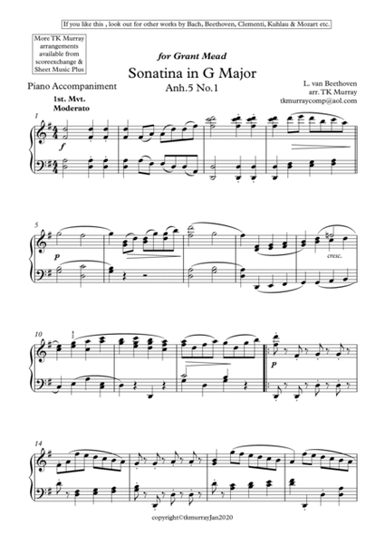 Beethoven - Sonatina in G - 2nd Piano Accompaniment Part