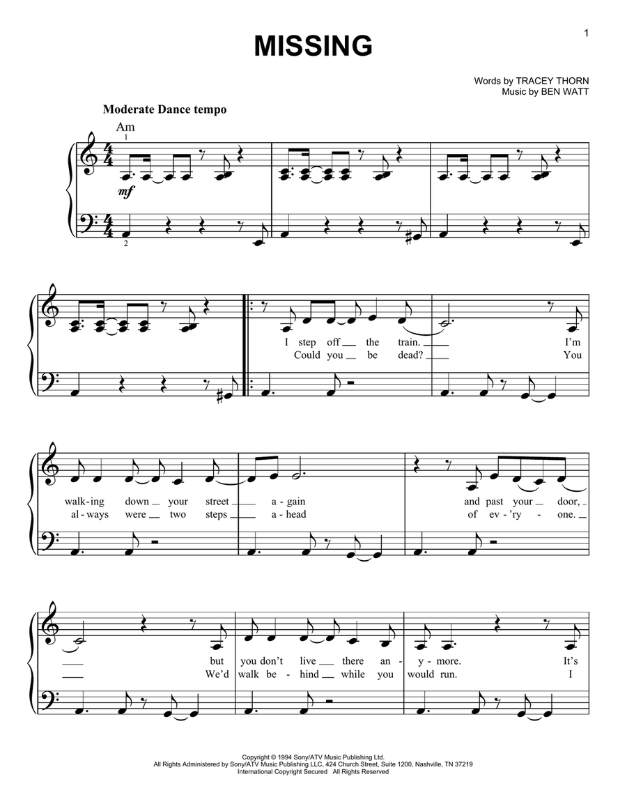 Missing Missing Easy Piano scores gallery preview page 1