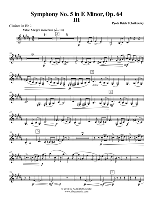 Book cover for ‪Tchaikovsky‬ Symphony No. 5, Movement III - Clarinet in Bb 2 (Transposed Part), Op. 64