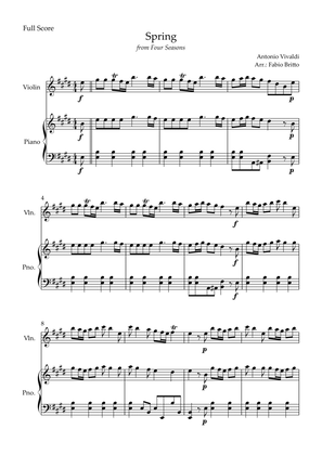 Spring (from Four Seasons of Antonio Vivaldi) for Violin Solo and Piano Accompaniment