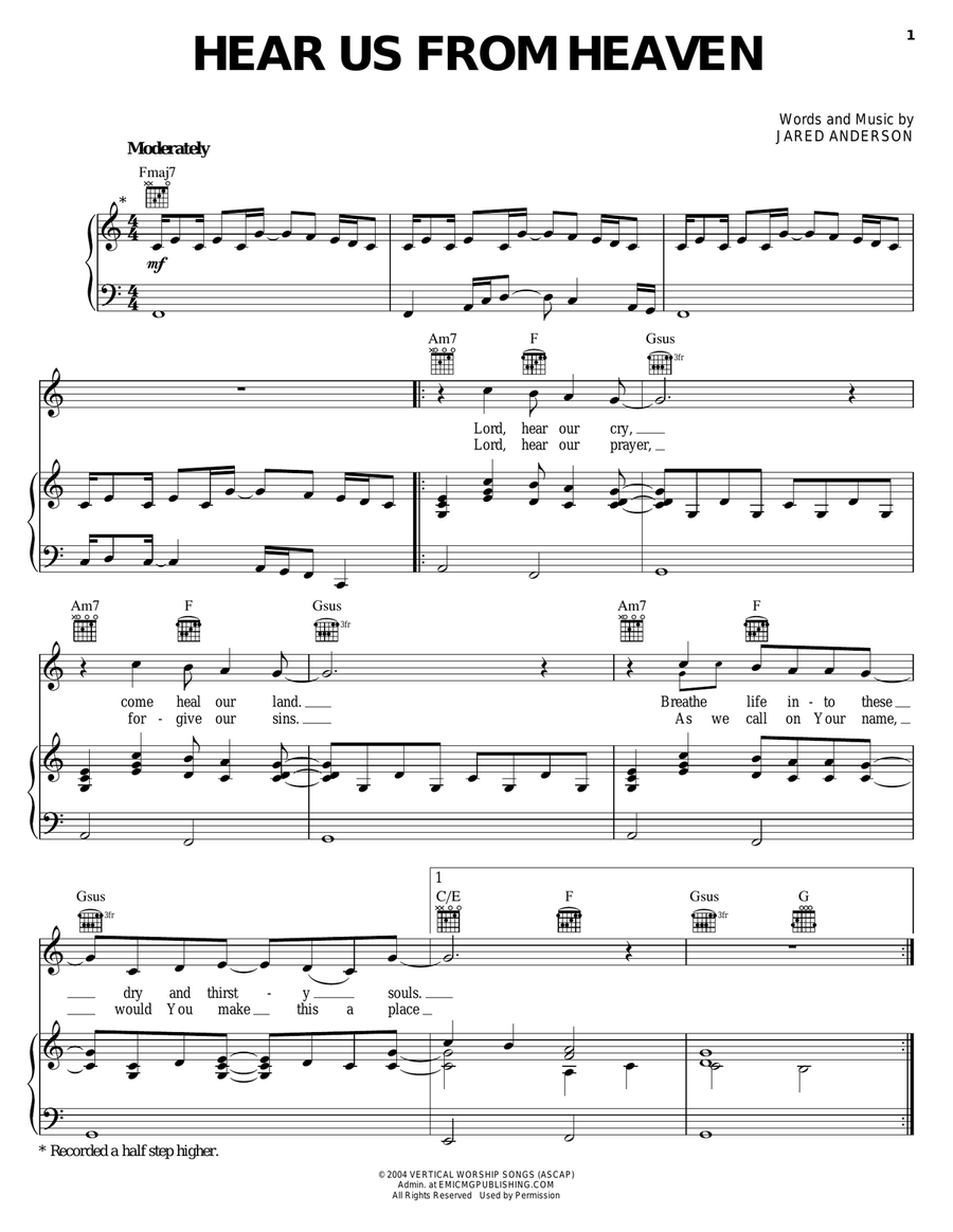 Hear Us From Heaven Hear Us From Heaven Piano, Vocal, Guitar scores gallery preview page 1