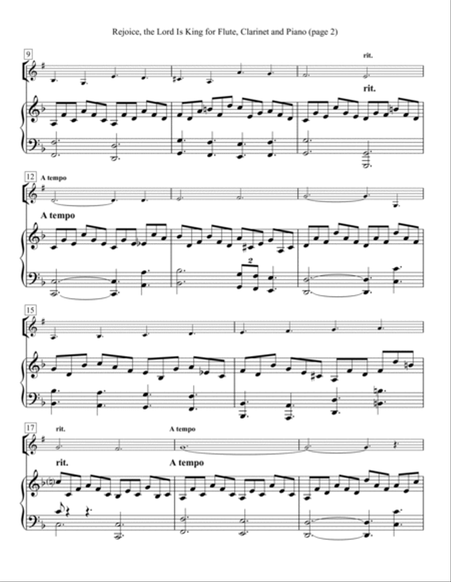 Rejoice, the Lord is King for Flute, Clarinet and Piano Woodwind Duet scores gallery preview page 2