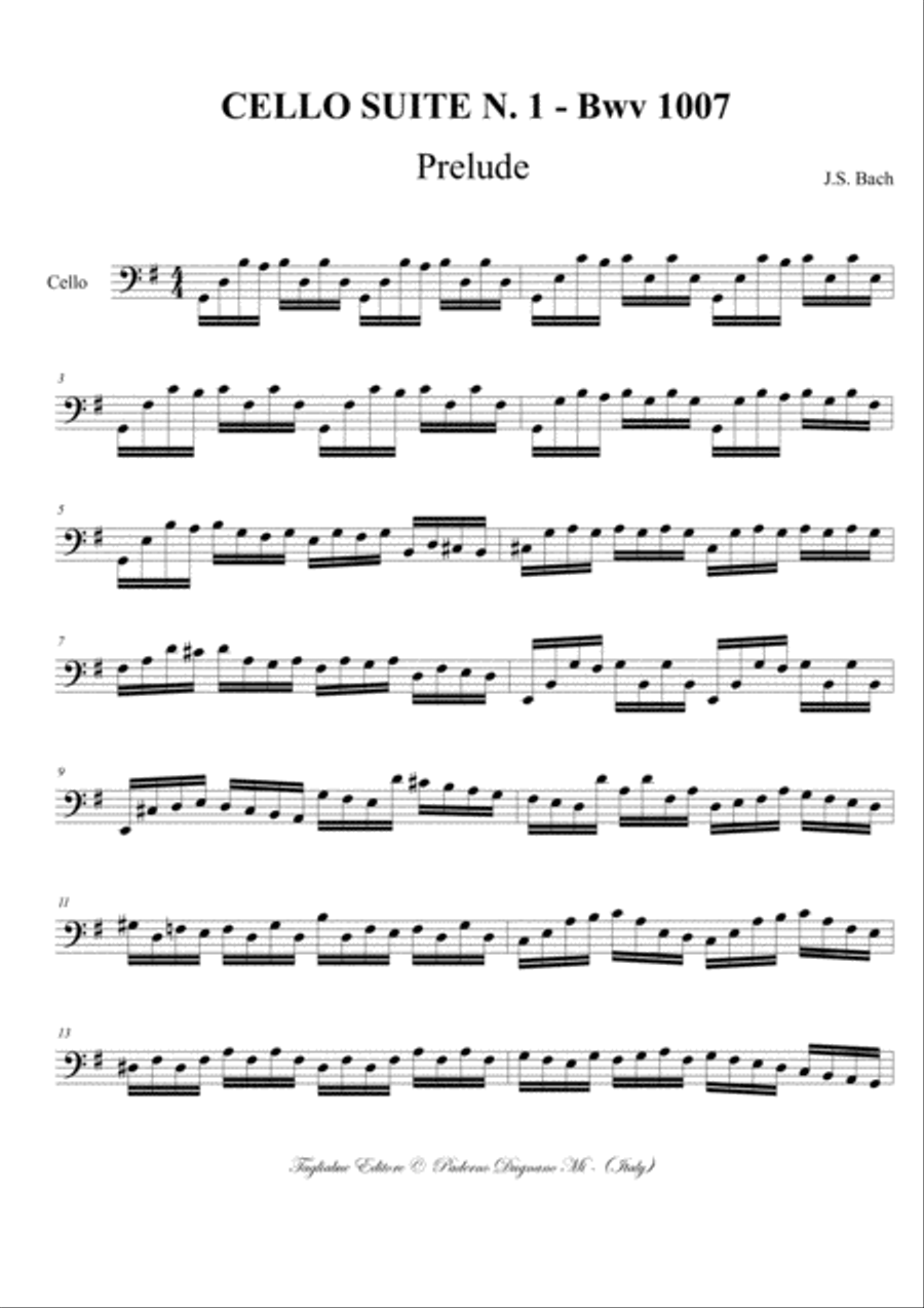 CELLO SUITE N. 1 - Bwv 1007 - Prelude, Allegro, Courent, Sarabande, Minuetto, Giga Cello Solo scores gallery preview page 2