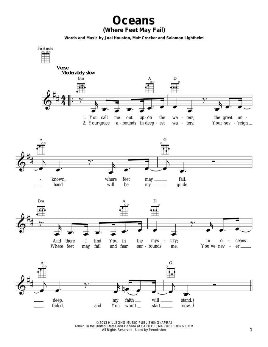Oceans (Where Feet May Fail) Ukulele scores gallery preview page 1