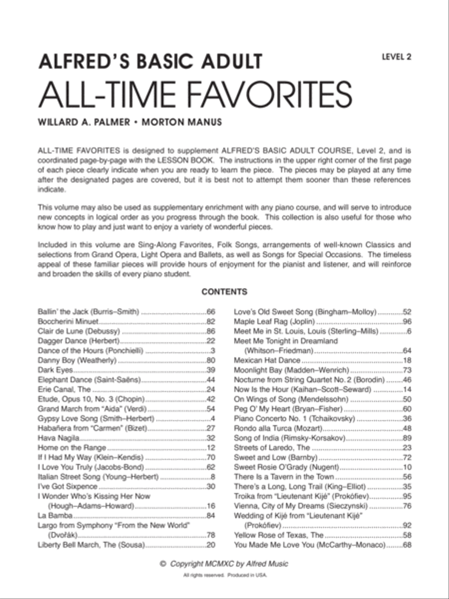 Alfred's Basic Adult Piano Course All-Time Favorites, Book 2 Voice scores gallery preview page 2