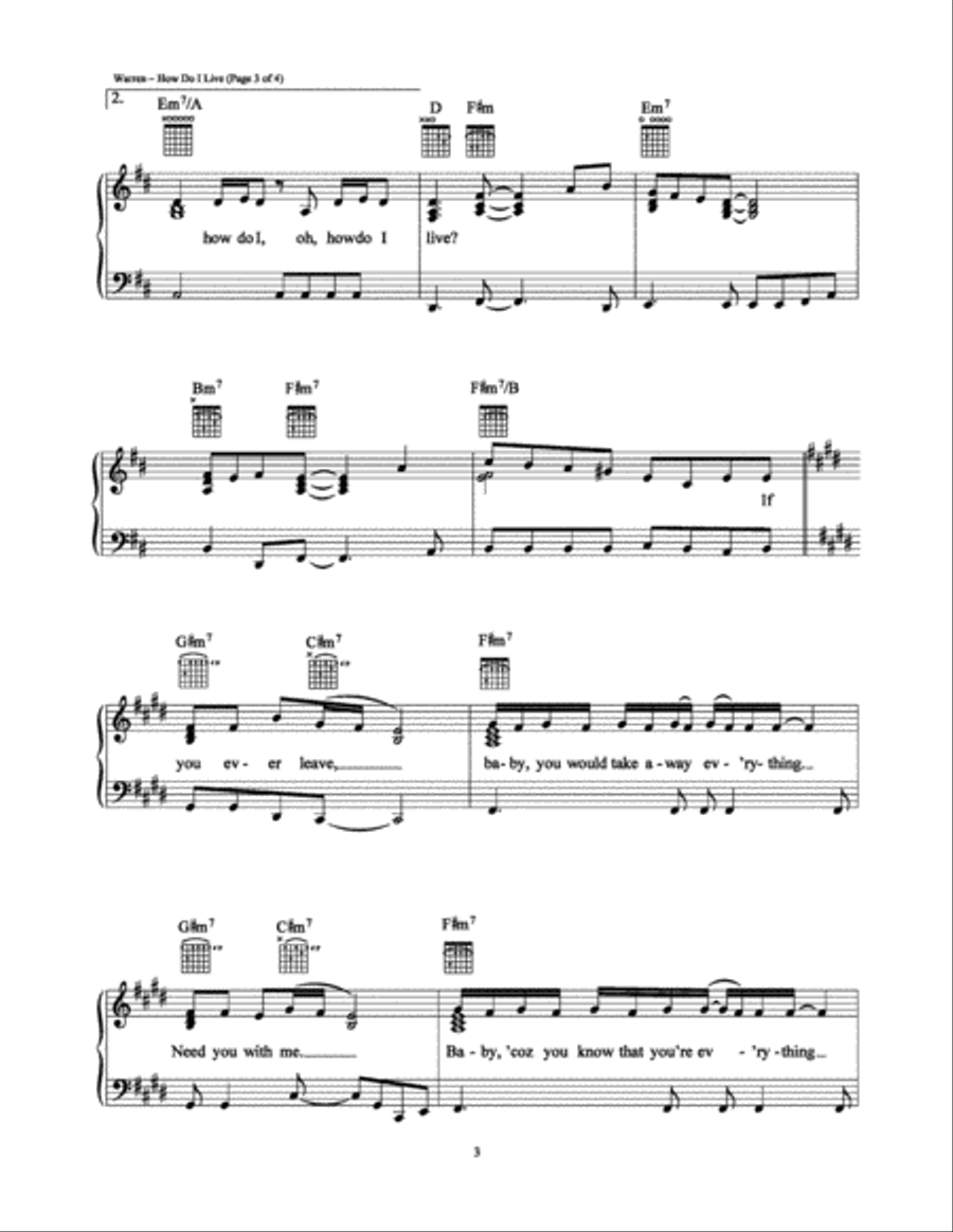 How Do I Live Piano, Vocal, Guitar scores gallery preview page 3