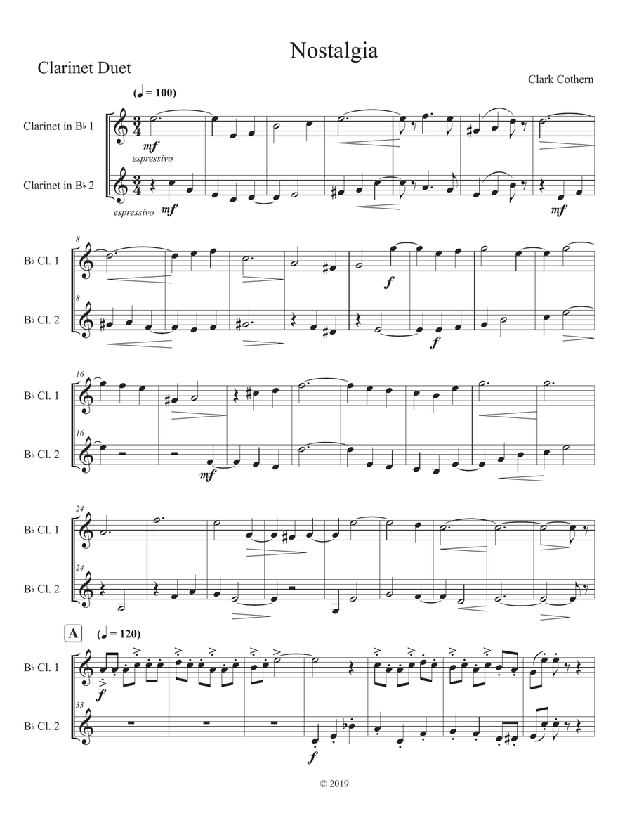 Nostalgia (Duet for Clarinets) Clarinet Duet scores gallery preview page 1