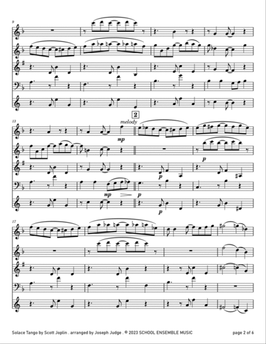 Solace Tango by Scott Joplin for Woodwind Quartet in Schools Woodwind Quartet scores gallery preview page 2