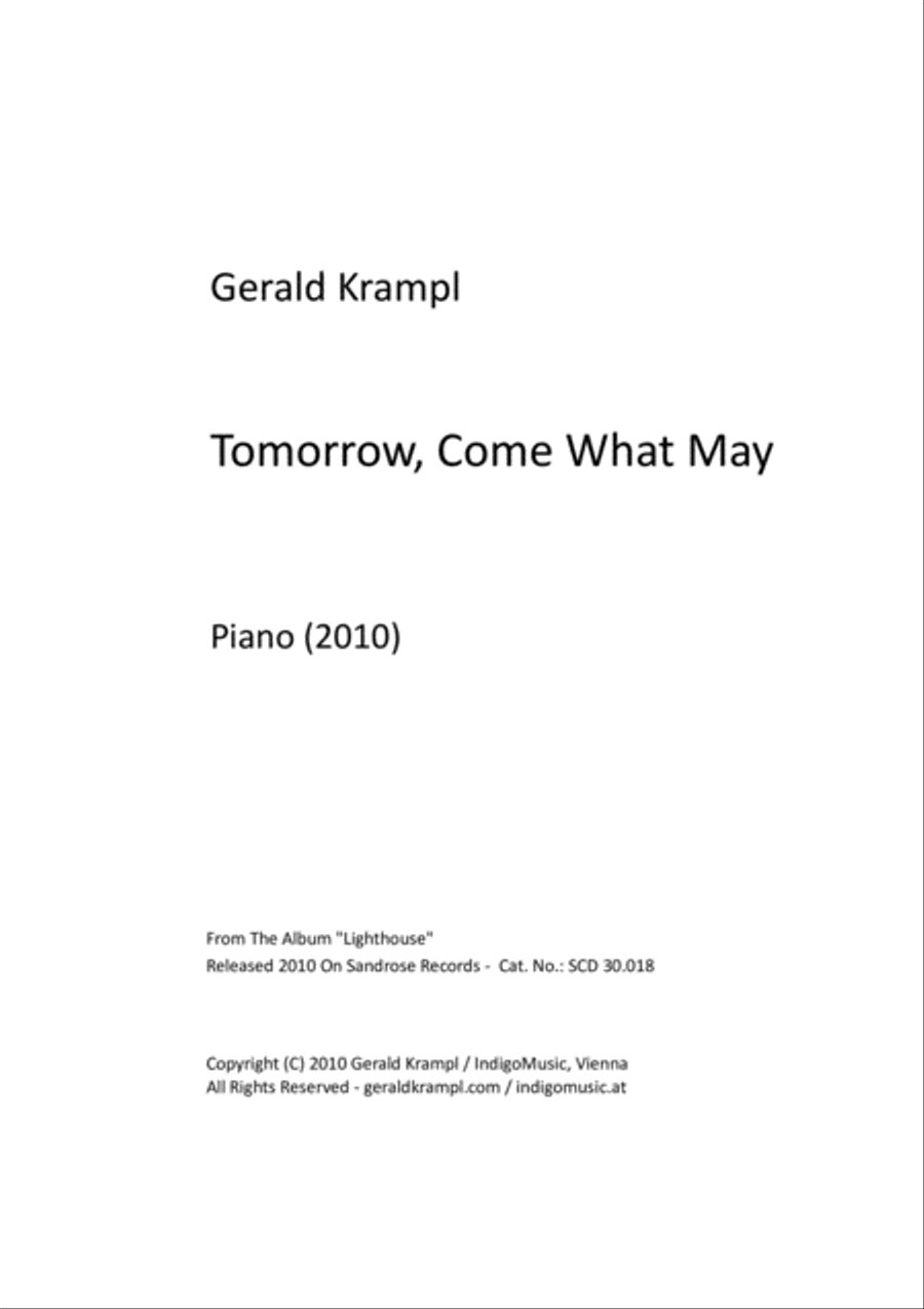 Tomorrow, Come What May Piano Solo scores gallery preview page 1