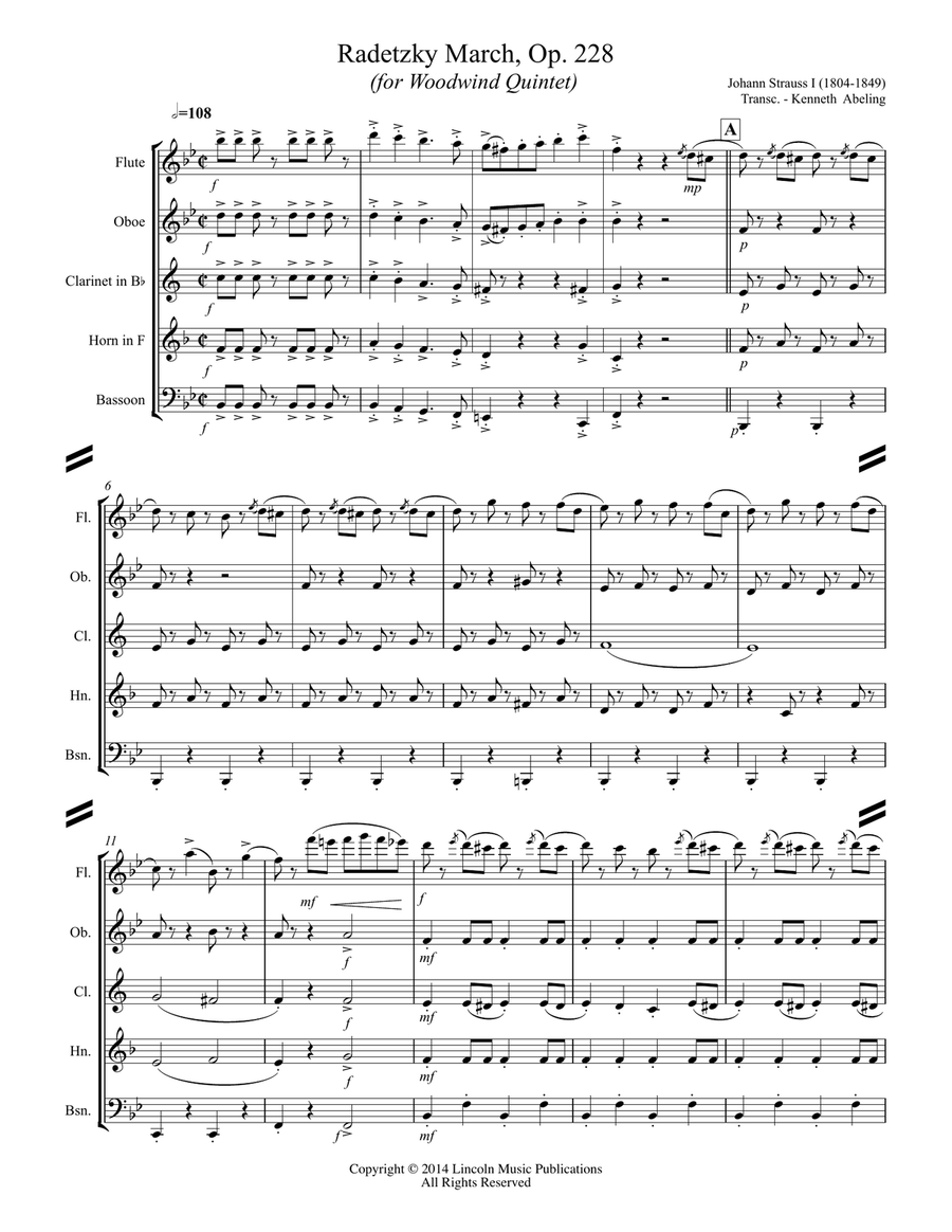 Radetzky March (for Woodwind Quintet) Woodwind Quintet scores gallery preview page 2