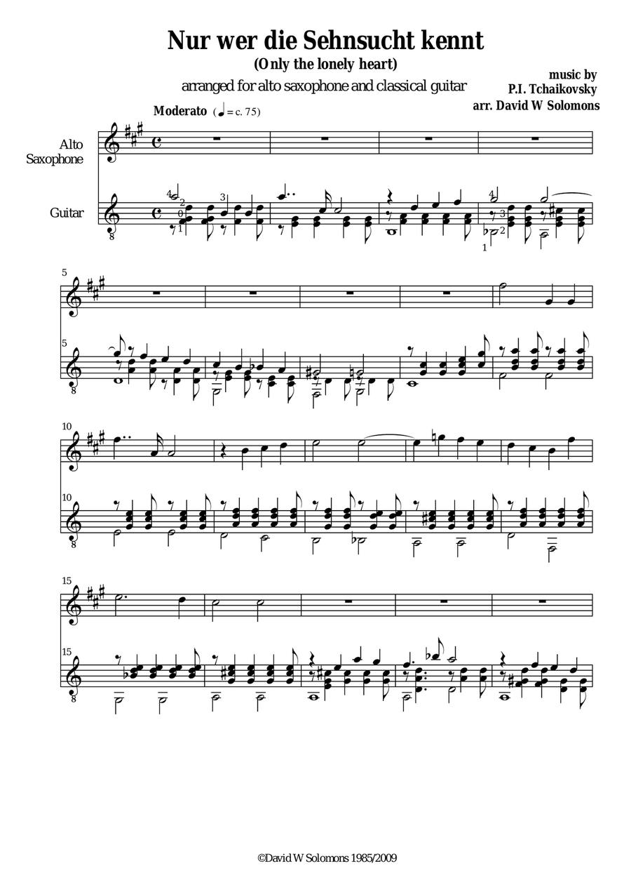 Nur wer die Sehnsucht kennt (Only the lonely heart) for alto saxophone and guitar Alto Saxophone scores gallery preview page 1