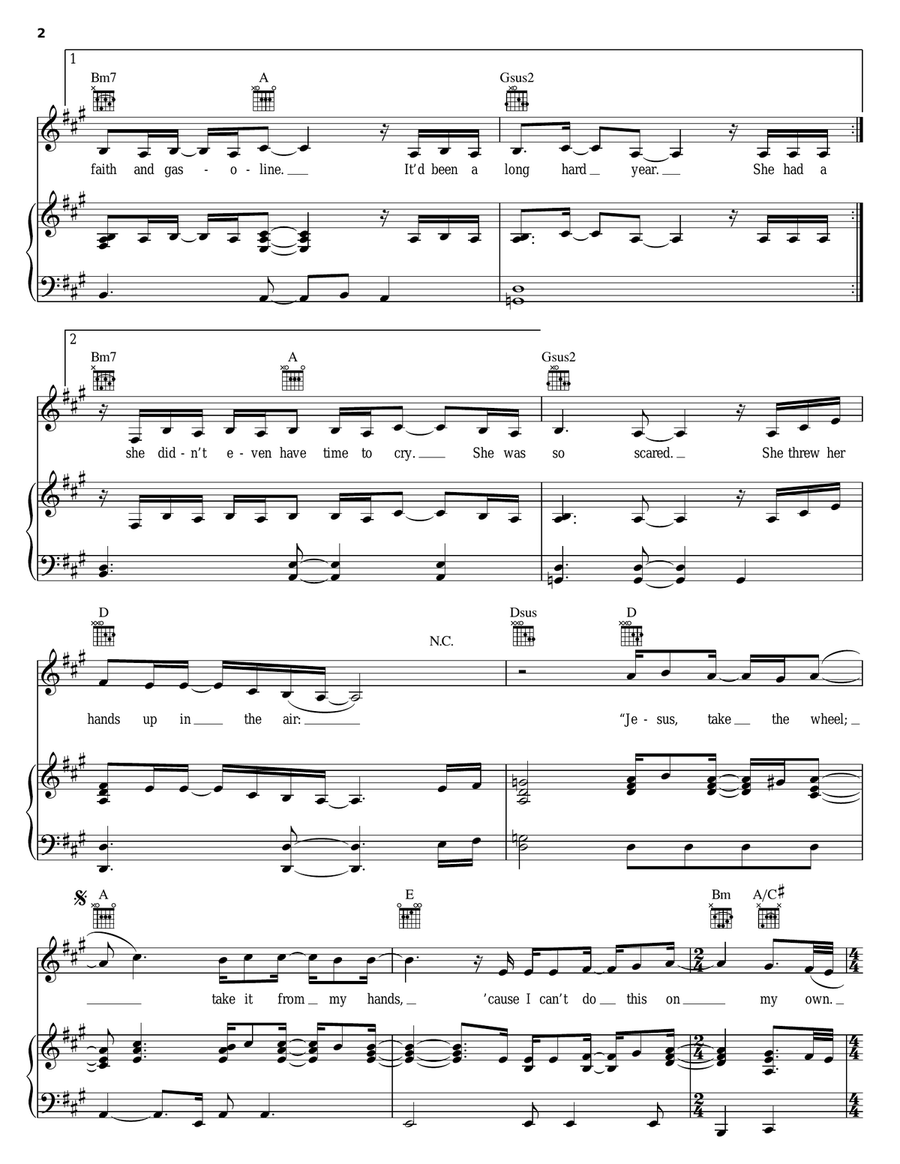 Jesus Take The Wheel Jesus Take The Wheel Piano, Vocal, Guitar scores gallery preview page 2