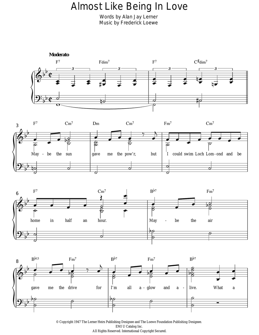 Almost Like Being In Love Easy Piano scores gallery preview page 1