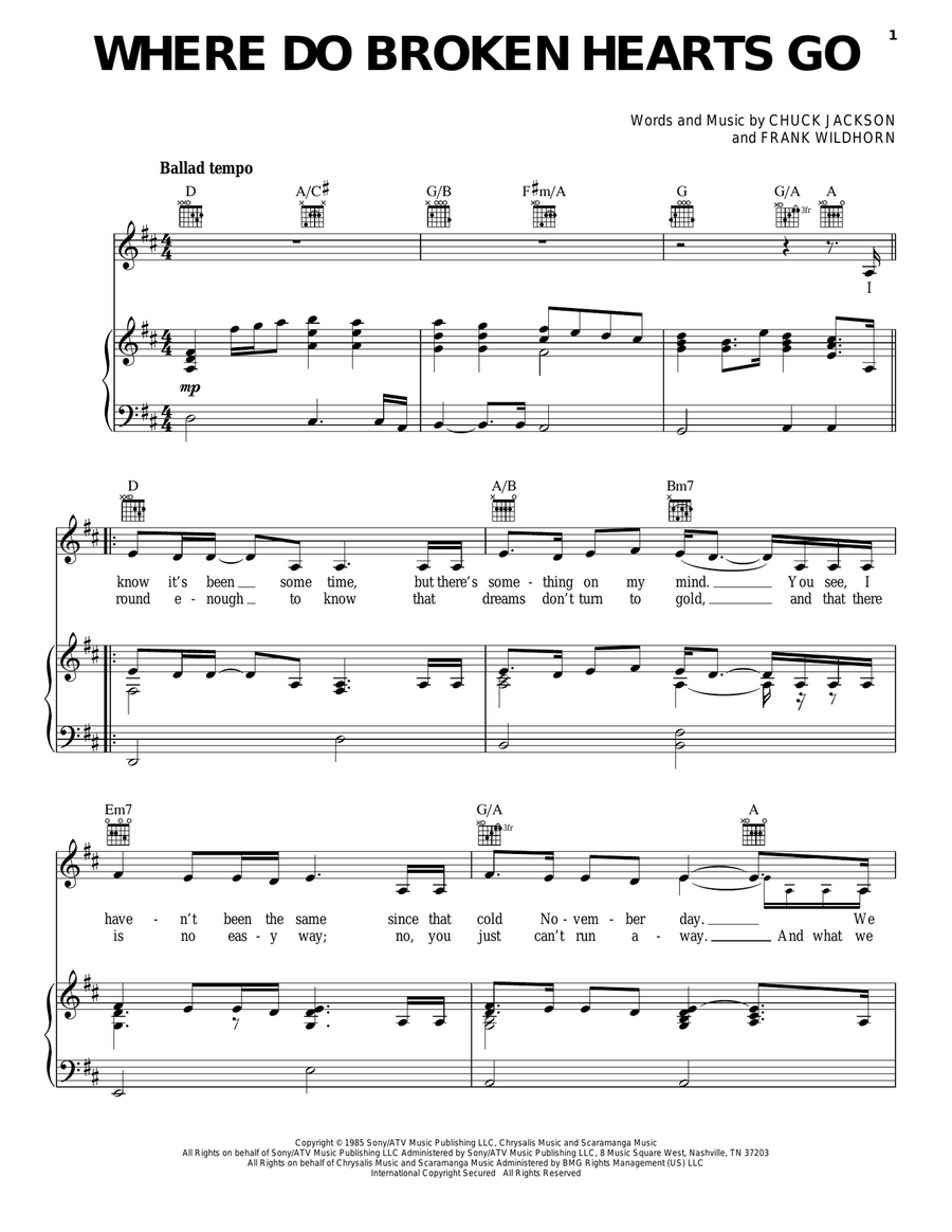 Where Do Broken Hearts Go Piano, Vocal, Guitar scores gallery preview page 1