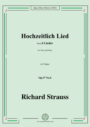 Book cover for Richard Strauss-Hochzeitlich Lied,in F Major