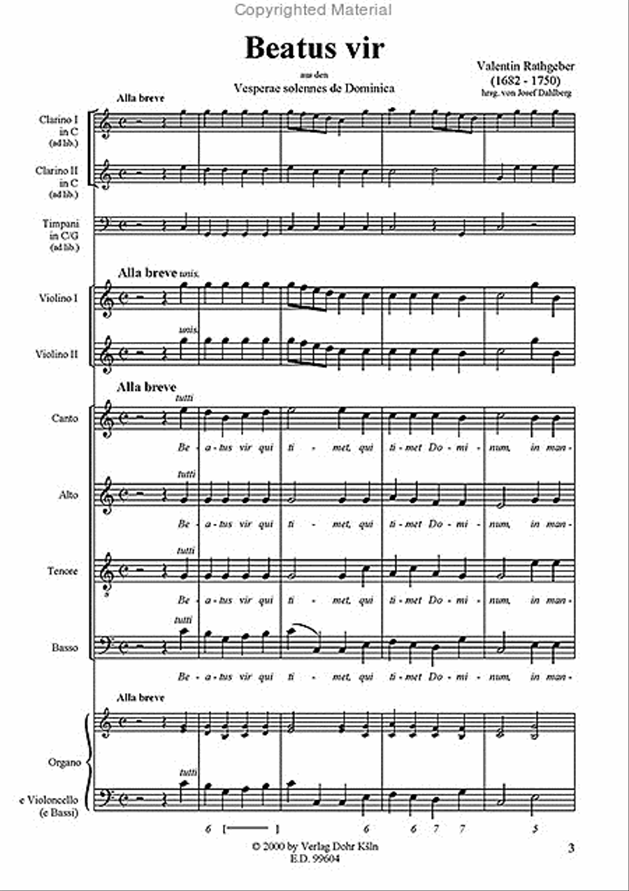 Beatus vir für Soli, Chor, 2 Trompeten o. Hörner und Pauken ad lib., 2 Violinen und Basso continuo (aus den Vesperae solennes de Dominica op. 9) Violin scores gallery preview page 2