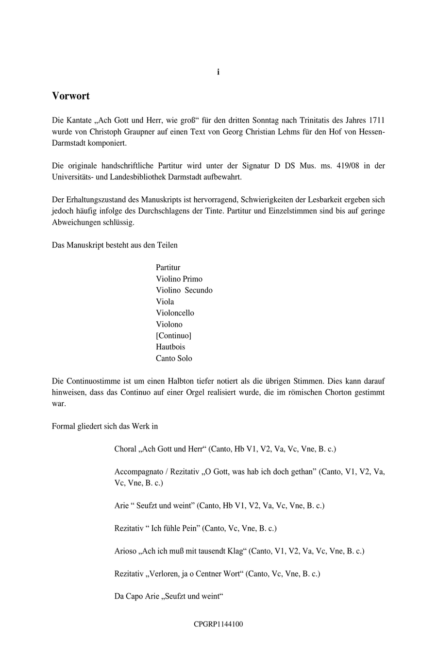 Graupner Christoph Cantata Ach Gott und Herr wie groß GWV 1144/11 String Orchestra scores gallery preview page 3