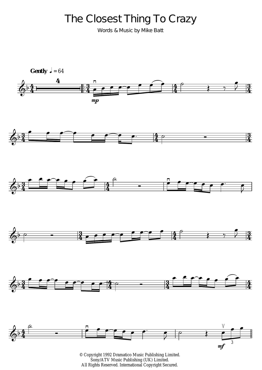 The Closest Thing To Crazy Violin Solo scores gallery preview page 1