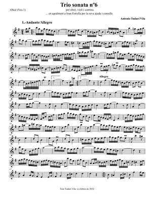 Trio sonata nº6 in G Major for oboe/violin, violin & continuo