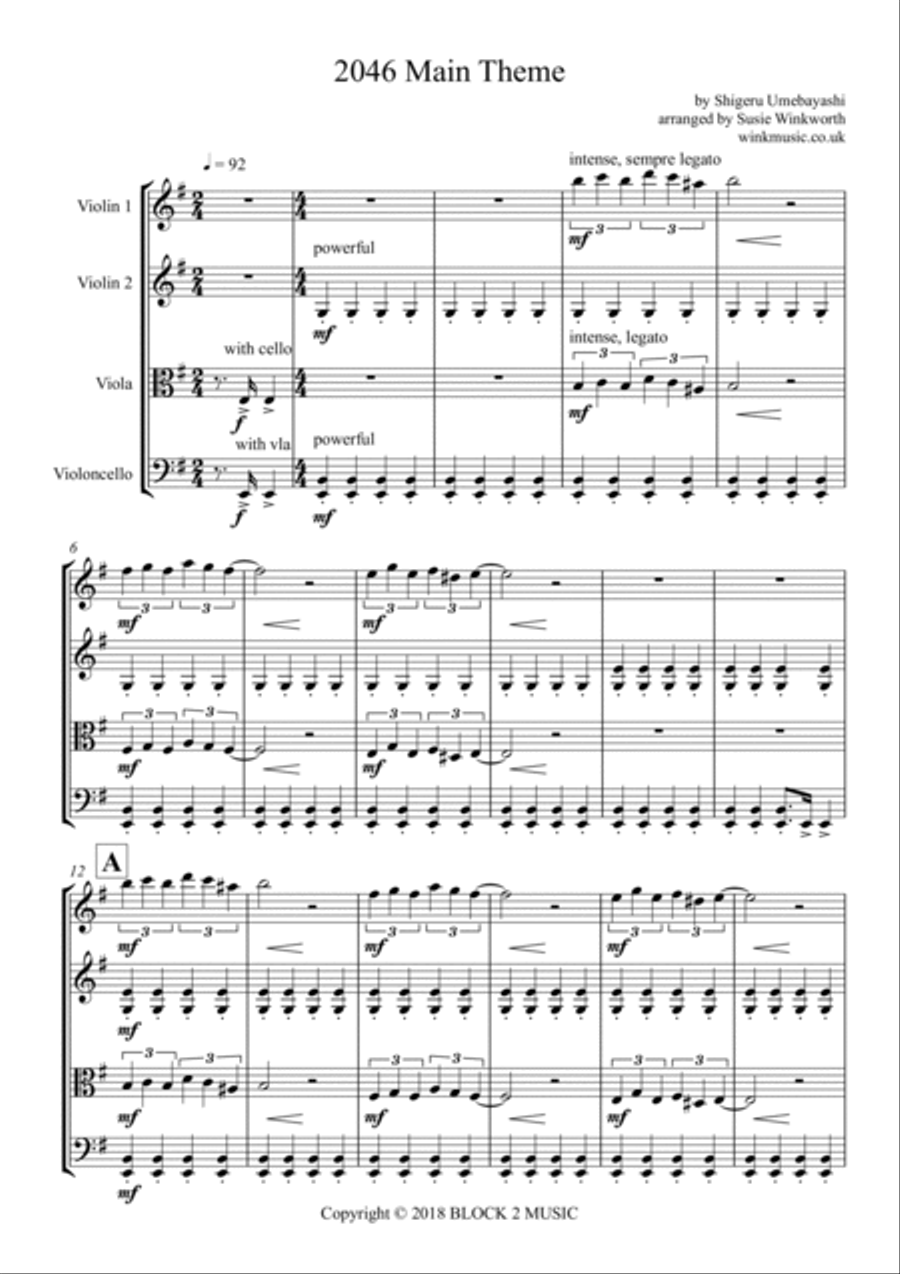 2046 Main Theme With Percussion String Quartet scores gallery preview page 3