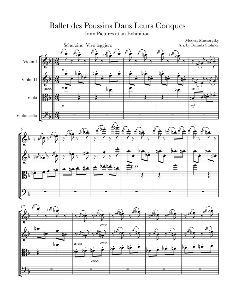 Ballet of the Unhatched Chicks from Pictures at an Exhibition - String Quartet String Quartet scores gallery preview page 1