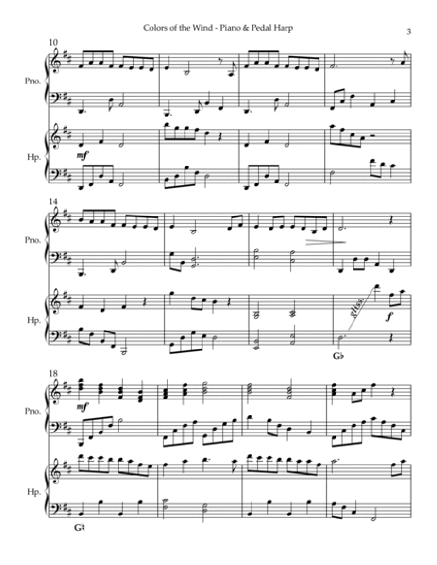 Colors Of The Wind Pedal Harp scores gallery preview page 3