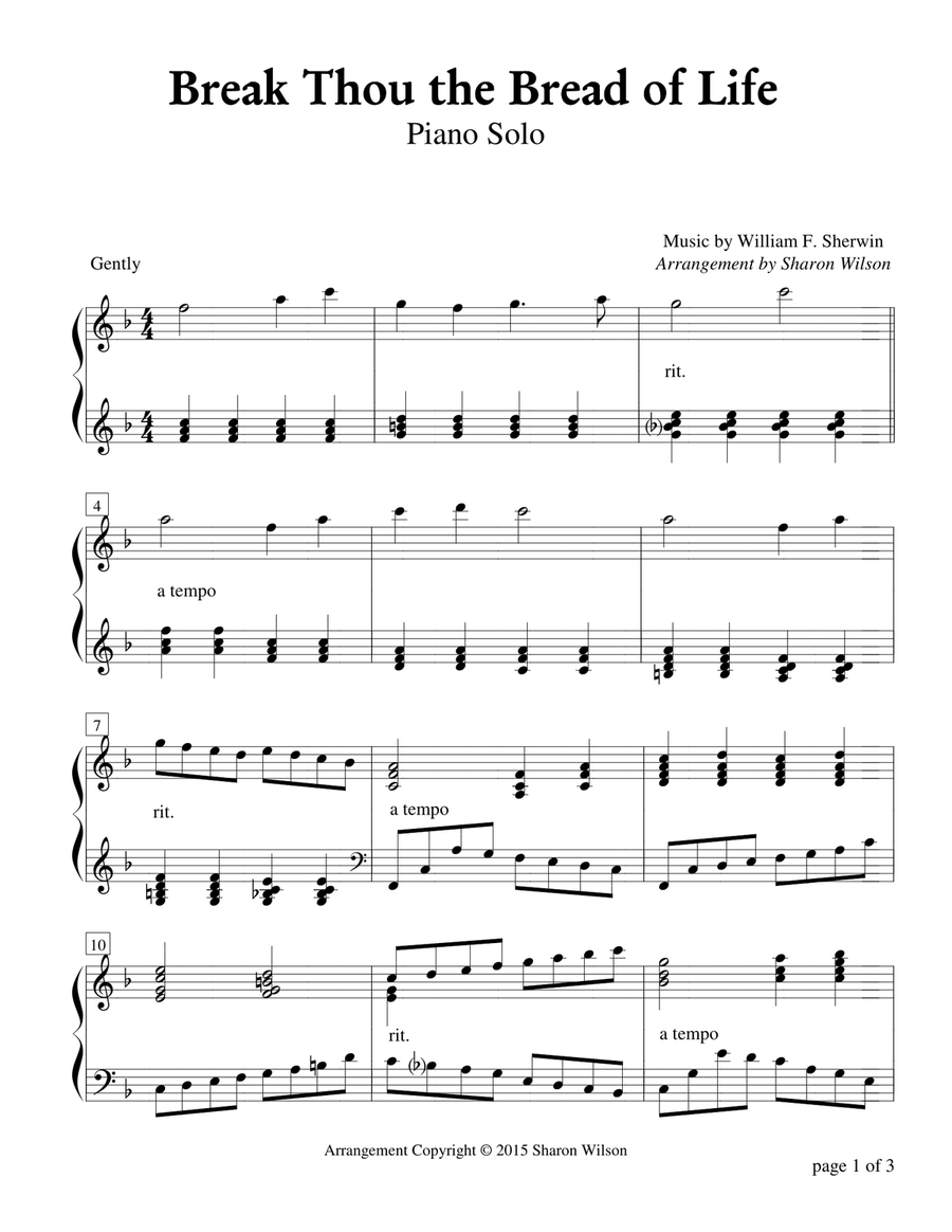 Break Thou the Bread of Life Piano Solo scores gallery preview page 1