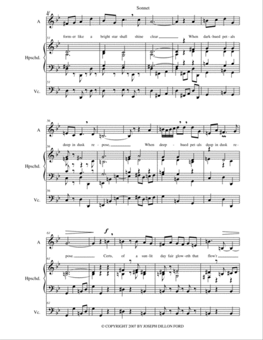 Sonnet for alto voice, harpsichord and cello Small Ensemble scores gallery preview page 4