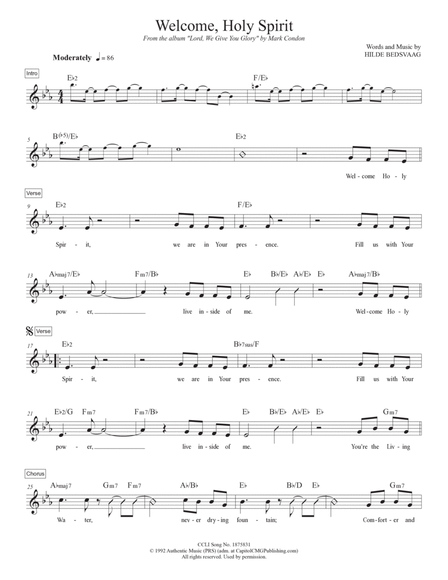 Welcome, Holy Spirit Piano scores gallery preview page 1