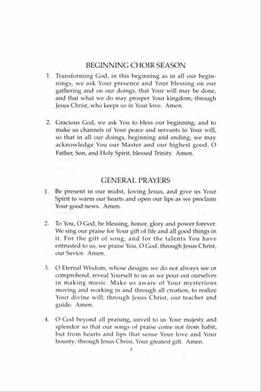 Choir Rehearsal Prayers