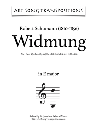 SCHUMANN: Widmung, Op. 25 no. 1 (transposed to E major and E-flat major)