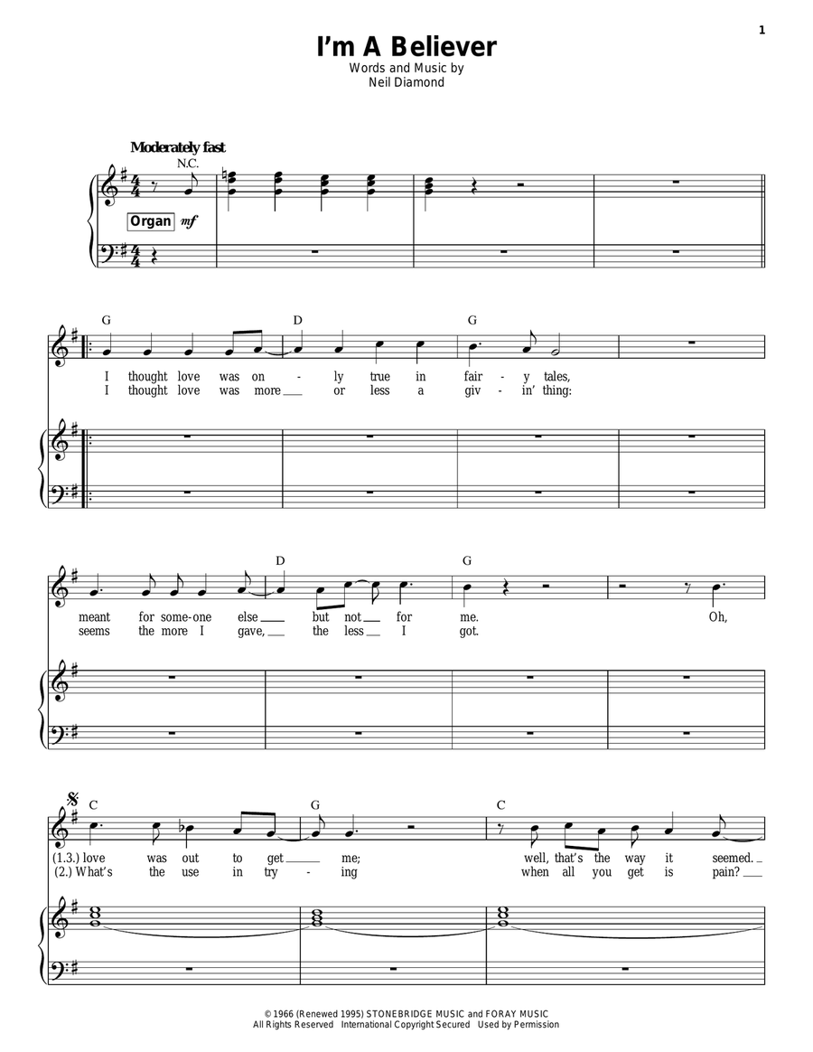 I'm A Believer I'm A Believer Piano, Vocal scores gallery preview page 1