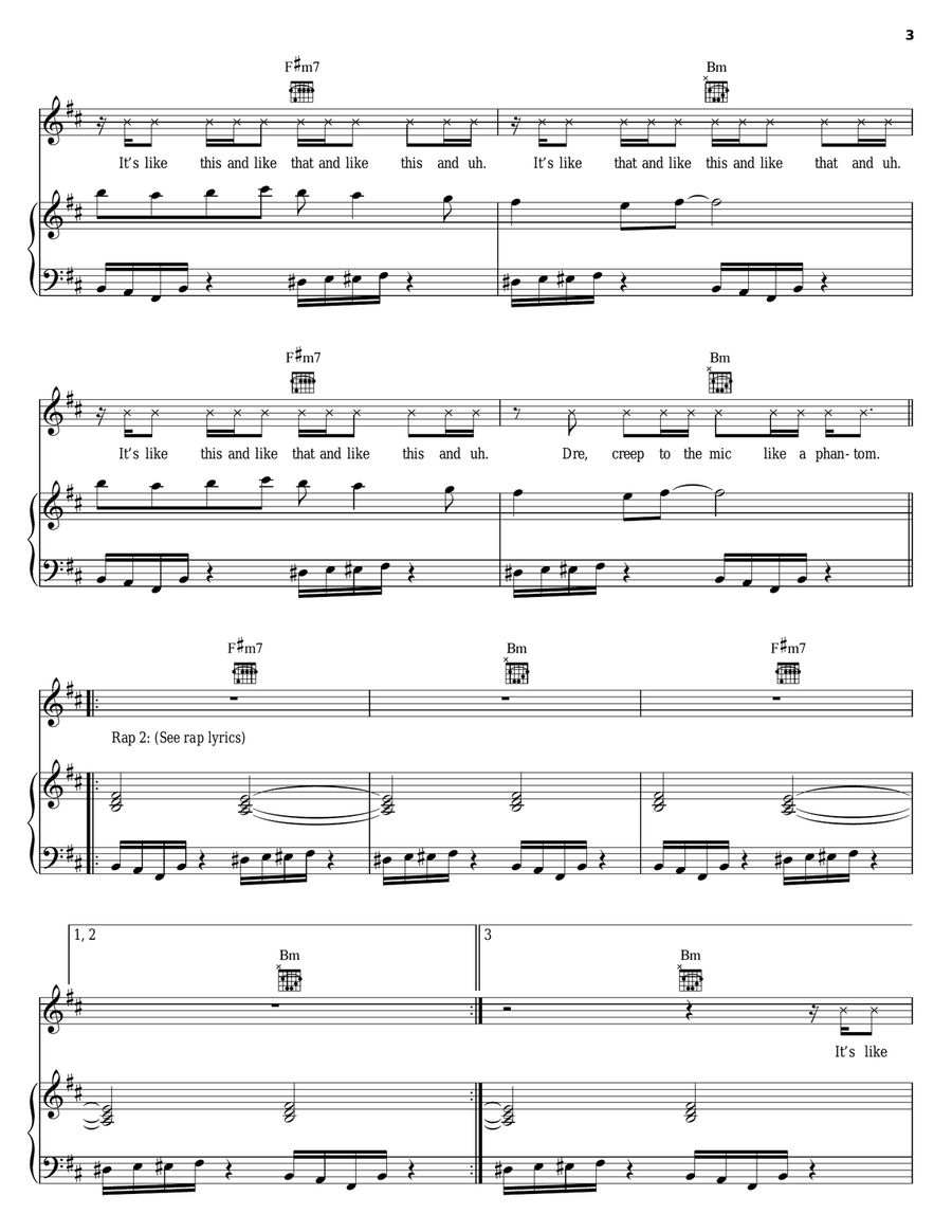 Nuthin' But A G Thang Piano, Vocal, Guitar scores gallery preview page 3