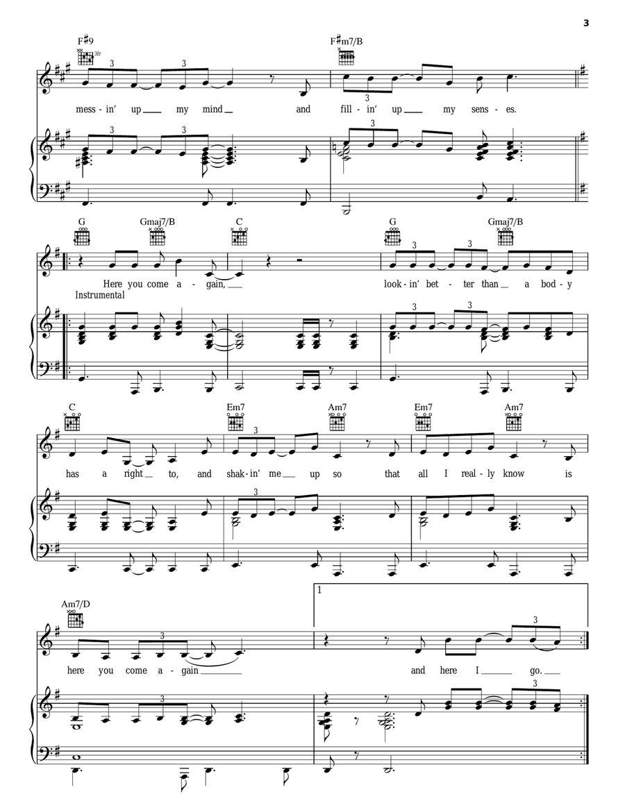Here You Come Again Piano, Vocal, Guitar scores gallery preview page 3