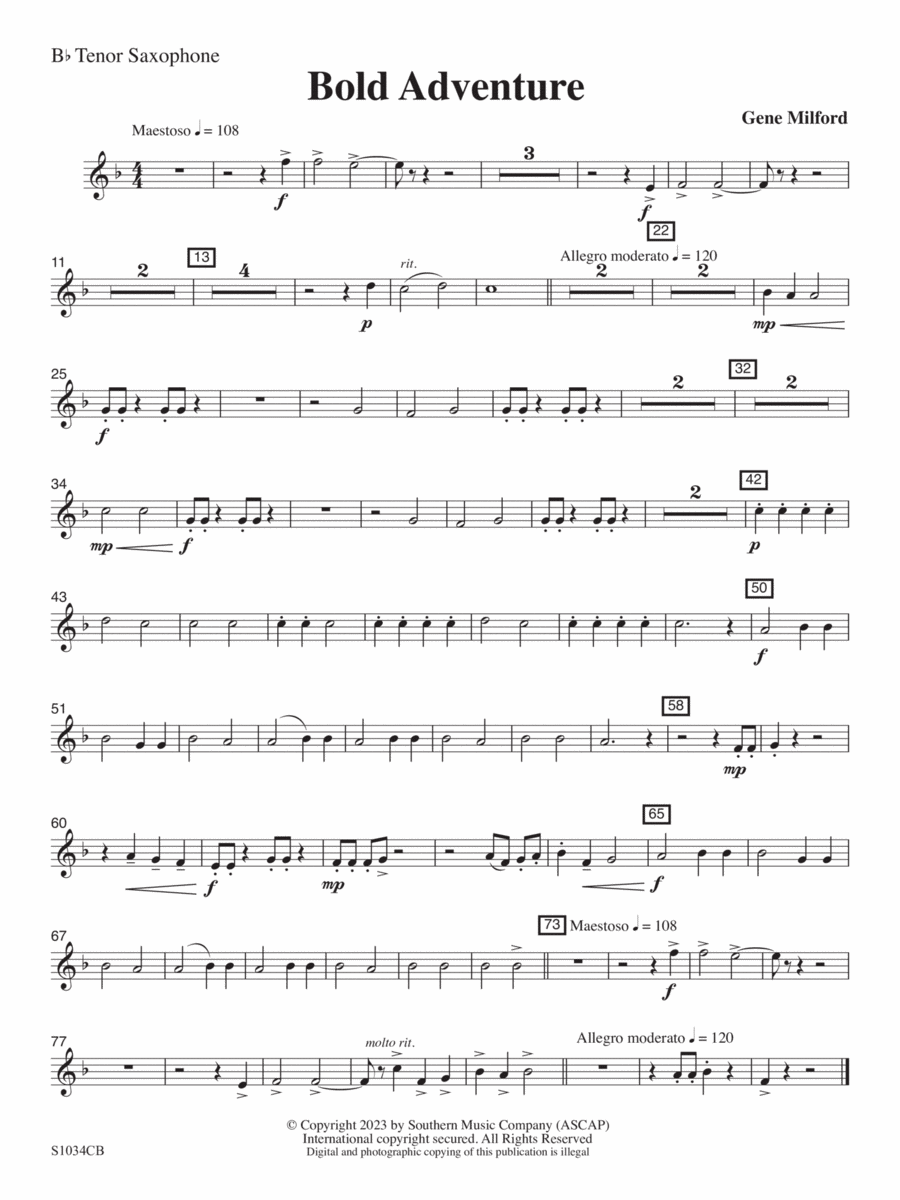 Bold Adventure - Tenor Saxophone Concert Band scores gallery preview page 1