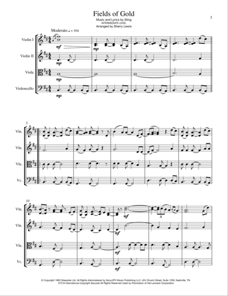 Fields Of Gold String Quartet scores gallery preview page 4