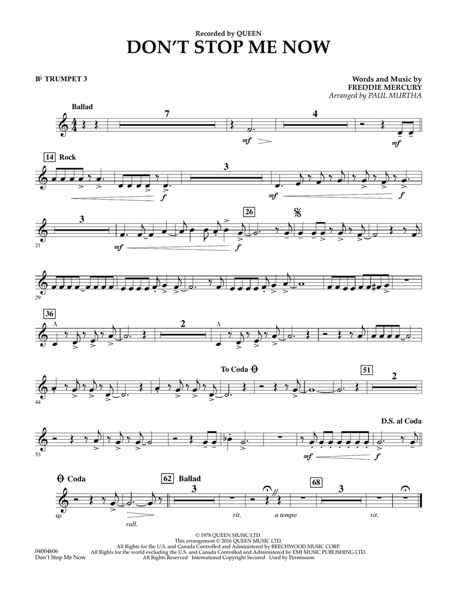 Don't Stop Me Now - Bb Trumpet 3 Concert Band scores gallery preview page 1