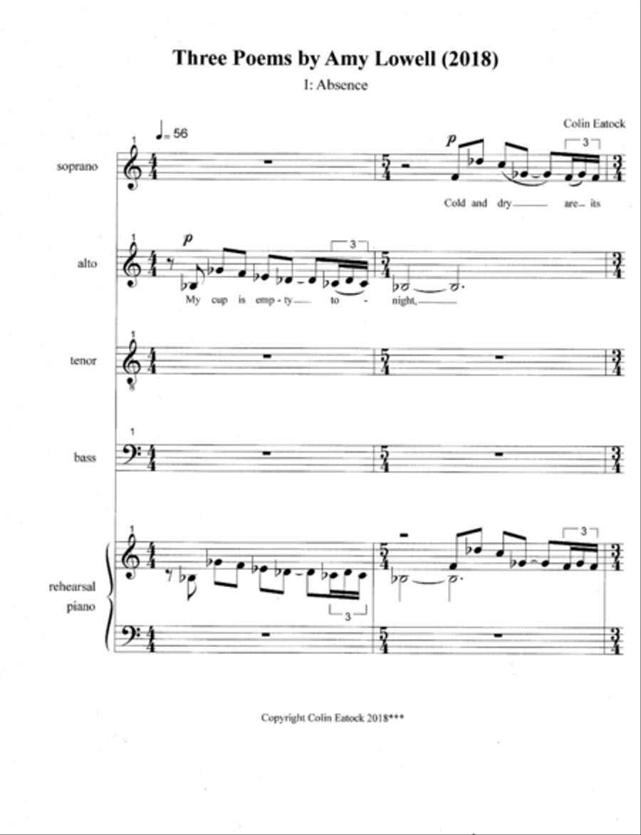 Three Poems by Amy Lowell (2018) 4-Part scores gallery preview page 3