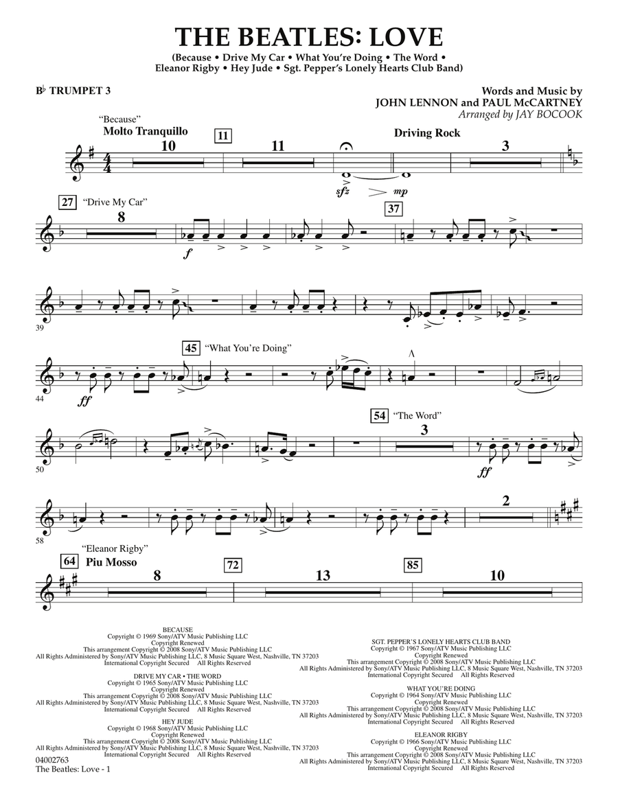 The Beatles: Love - Bb Trumpet 3 Concert Band scores gallery preview page 1