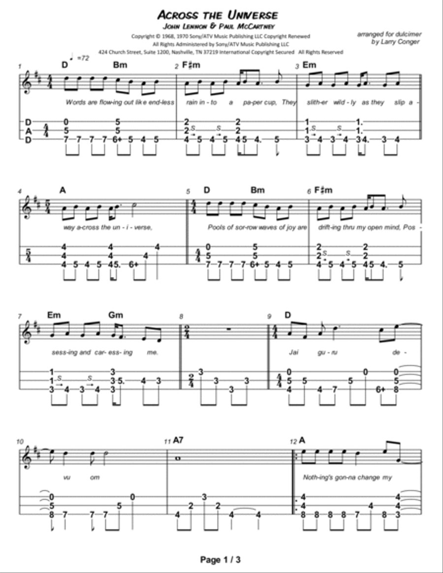 Across The Universe Dulcimer scores gallery preview page 2
