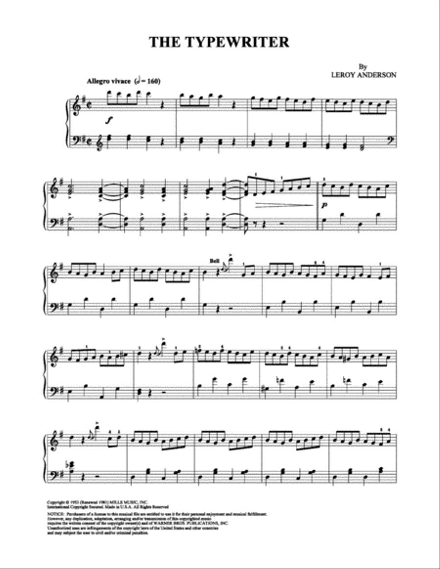 The Typewriter Piano Solo scores gallery preview page 1