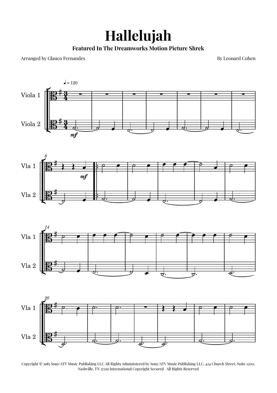 Hallelujah String Duet scores gallery preview page 1