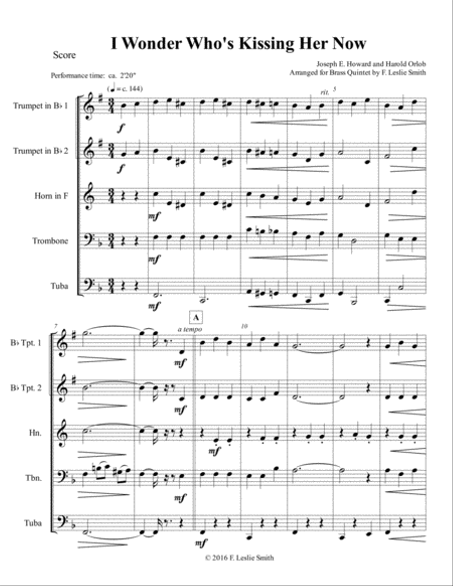 I Wonder Who’s Kissing Her Now Brass Ensemble scores gallery preview page 2