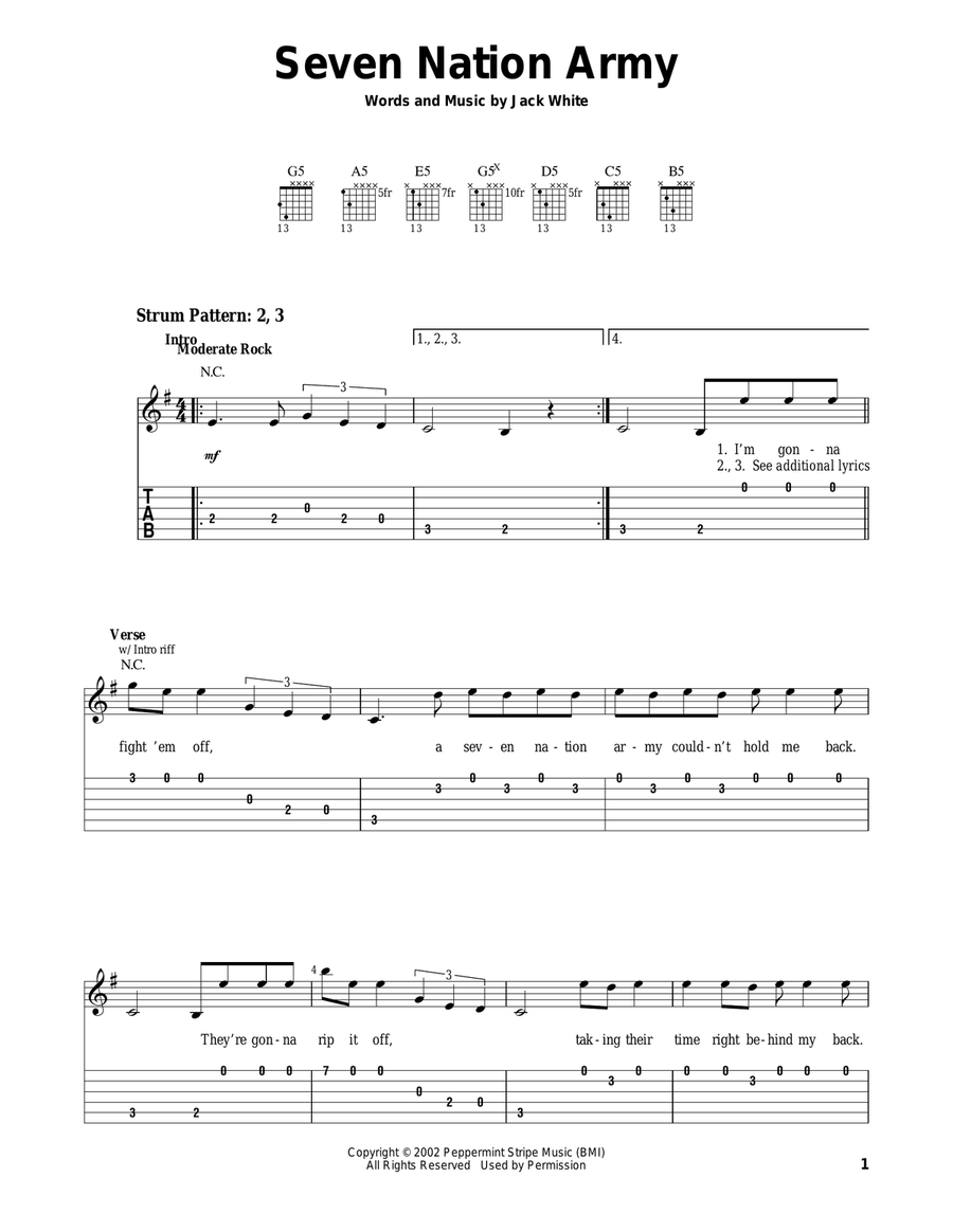 Seven Nation Army Seven Nation Army Acoustic Guitar scores gallery preview page 1