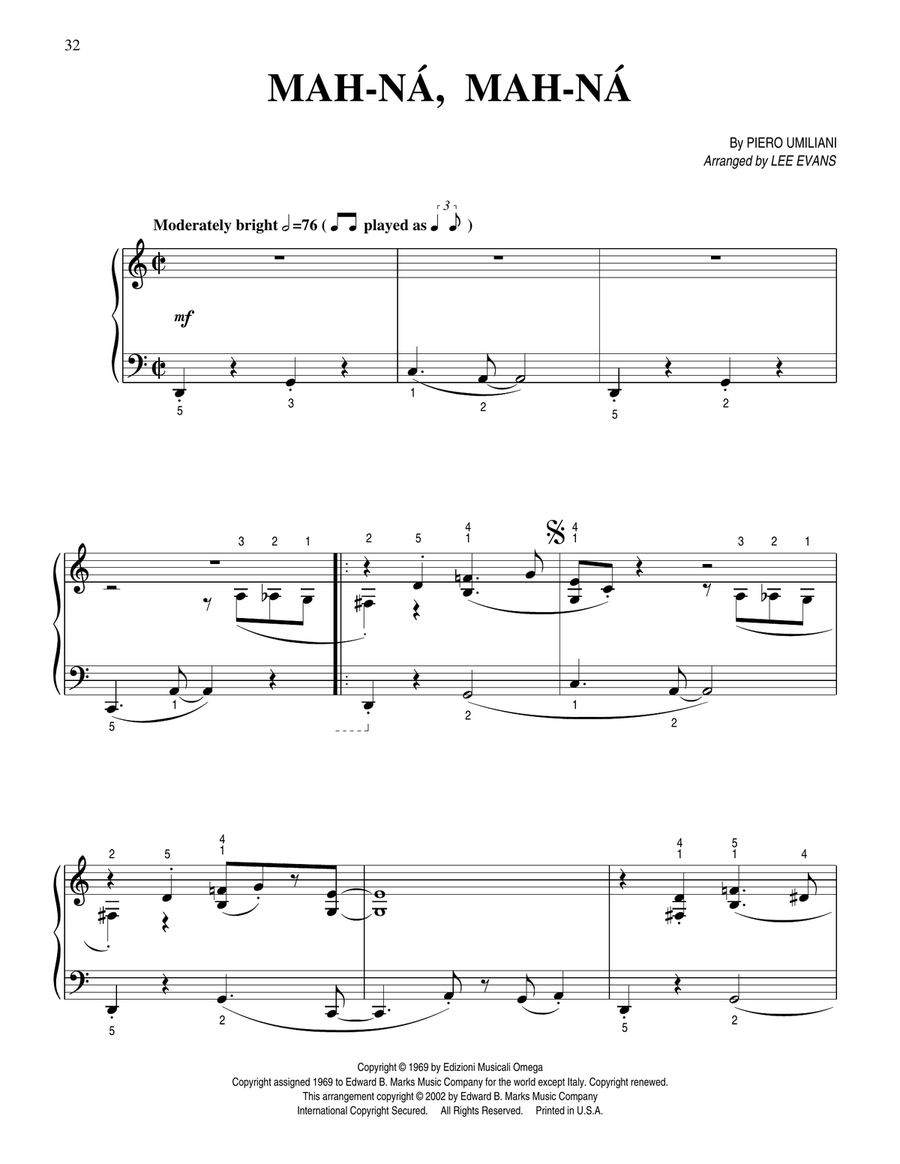 Mah-Na Mah-Na (arr. Lee Evans) Piano Solo scores gallery preview page 1
